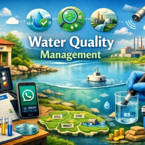 Educational banner for Water Quality Management course showing water testing and filtration visuals