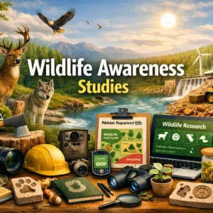 Educational course image for Wildlife Awareness Studies with animals and research visuals