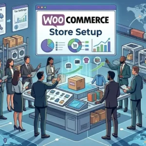 High-quality WooCommerce Store Setup banner with e-commerce and web visuals