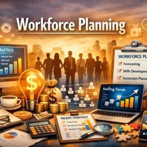 Educational banner for Workforce Planning course featuring HR analytics and planning visuals