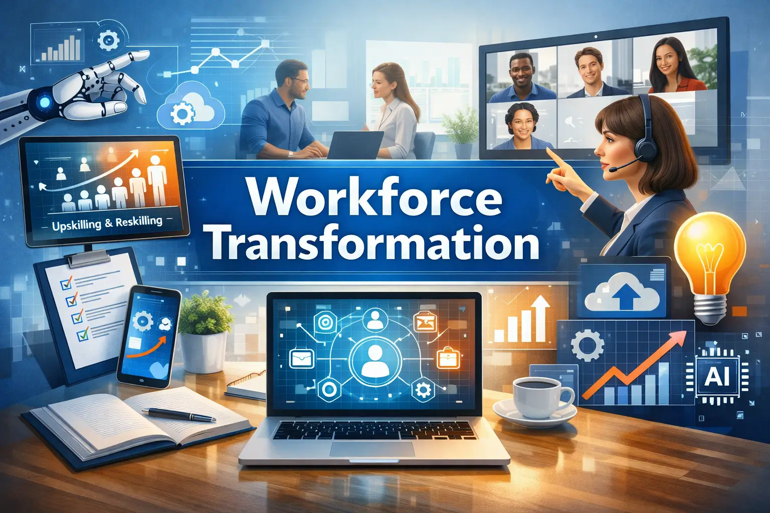 Professional workforce transformation course design with modern workplace visuals