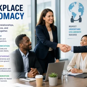 Professional course image for Workplace Diplomacy with office collaboration visuals