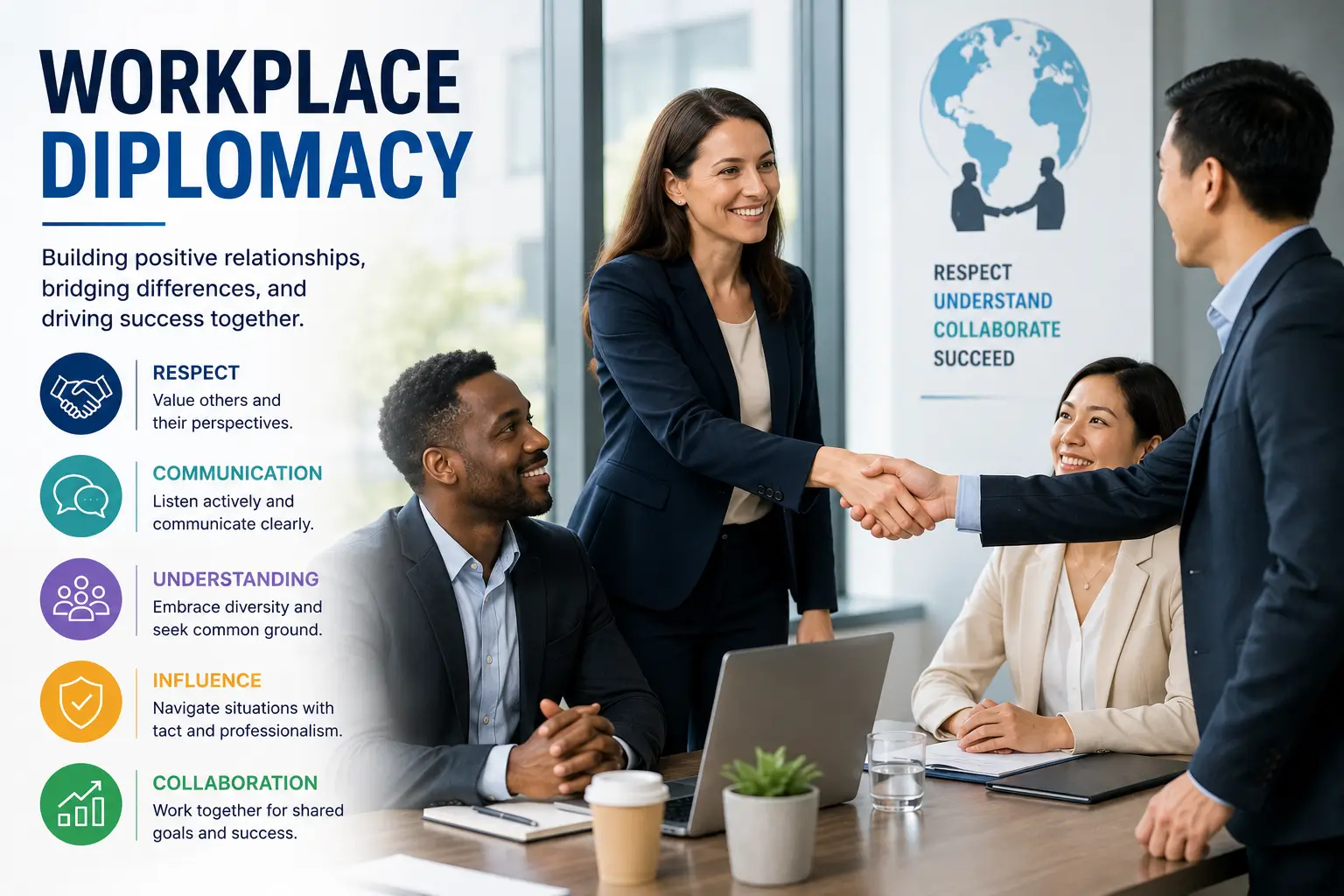 Professional course image for Workplace Diplomacy with office collaboration visuals