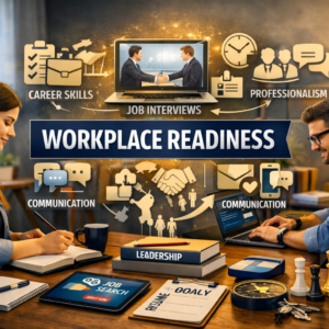 High-quality educational banner showing Workplace Readiness course with career and communication visuals