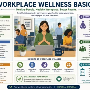 Modern educational banner for Workplace Wellness Basics course