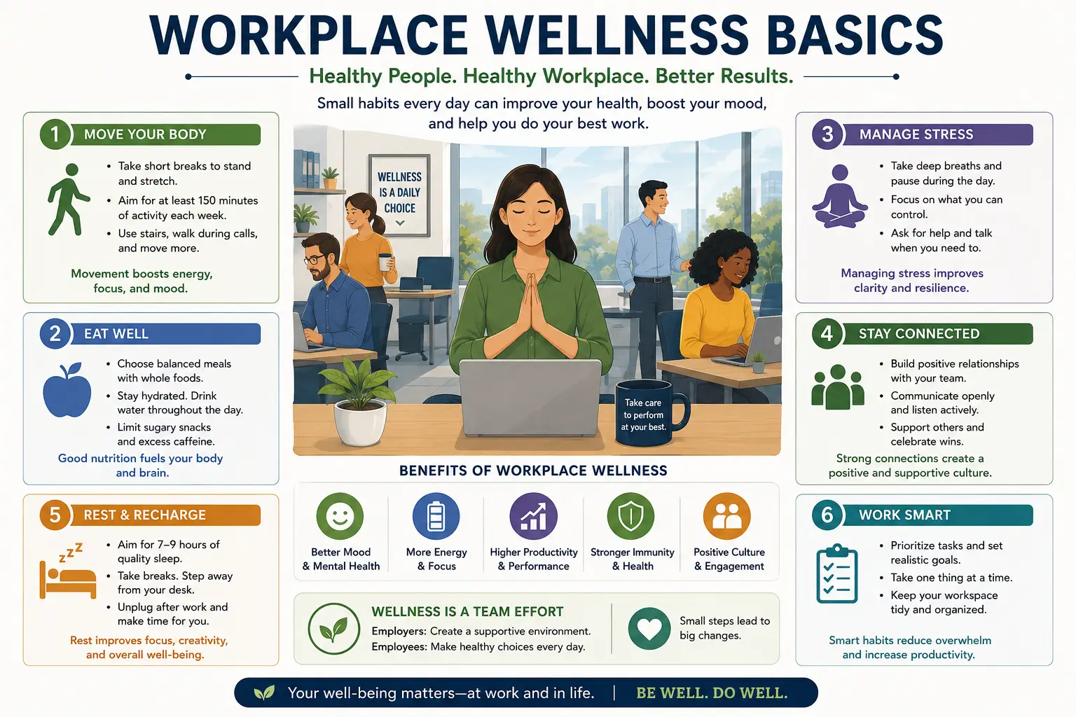 Modern educational banner for Workplace Wellness Basics course