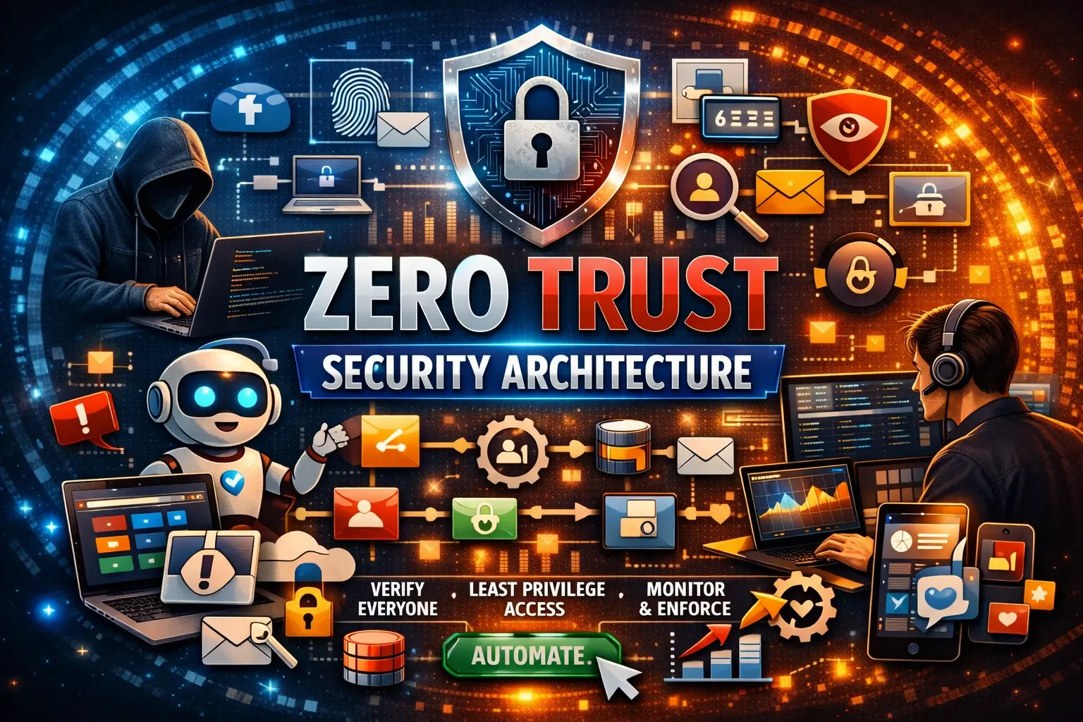 Professional Zero Trust Security Architecture course image with cybersecurity and network protection visuals