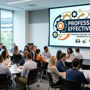 Modern educational image for Professional Effectiveness course with productivity and workplace performance visuals