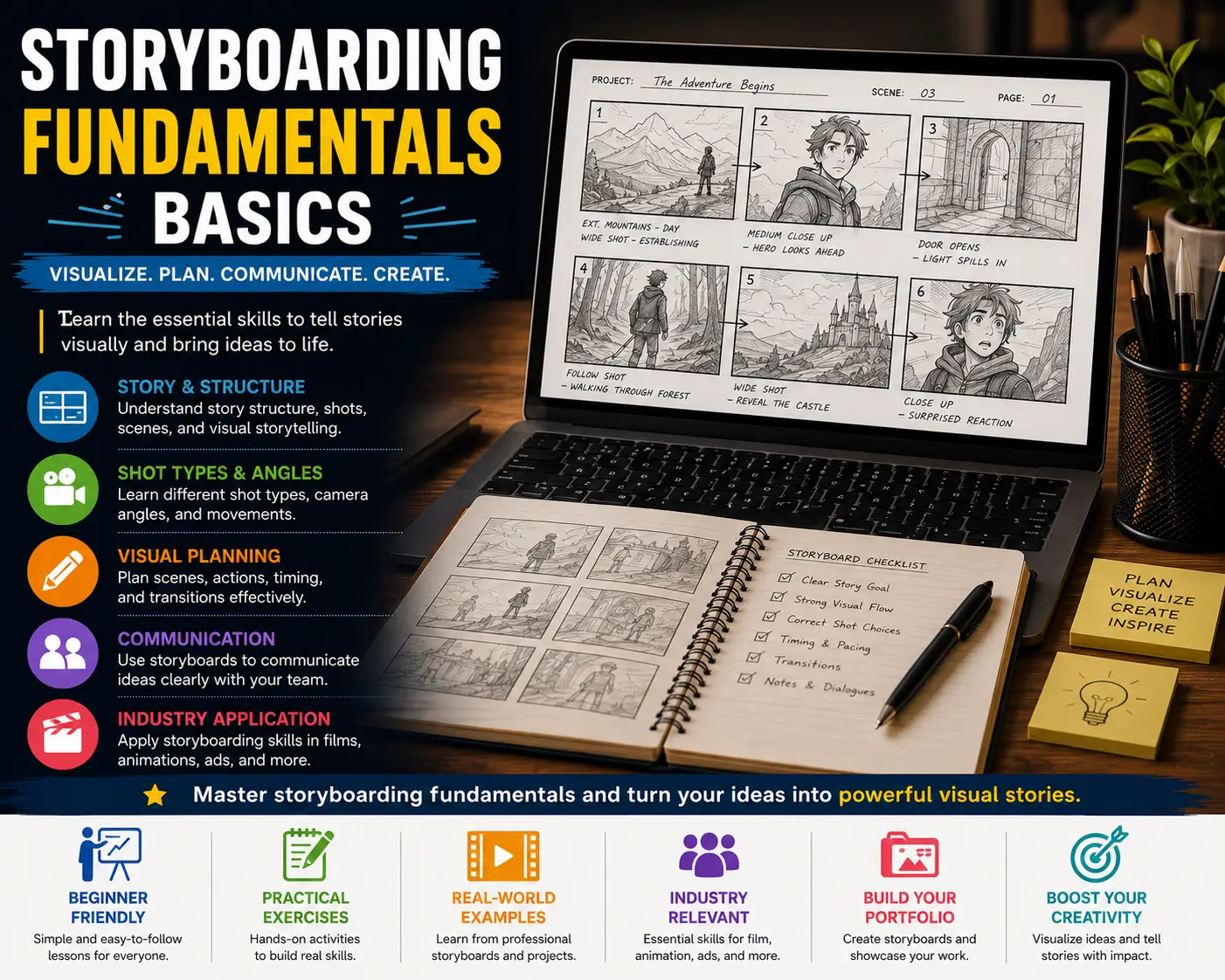 Learn Storyboarding Fundamentals Basics with visual storytelling and planning skills