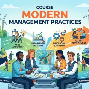 Modern educational image for Modern Management Practices course with management and leadership visuals