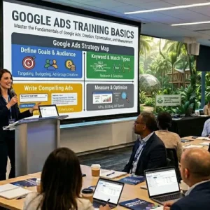 High-quality educational course image for Google Ads Training Basics with advertising and analytics visuals.
