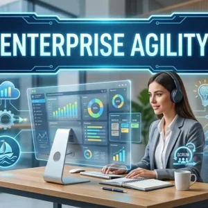 Modern educational image for Enterprise Agility course with adaptability and organizational growth visuals