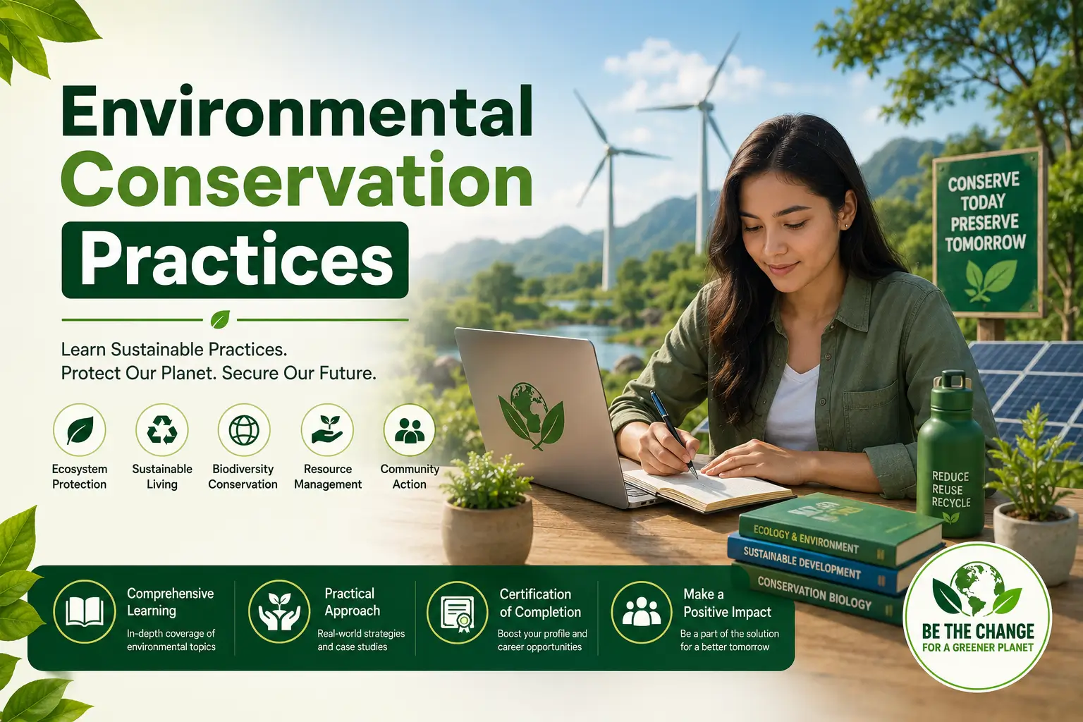Professional e-learning image showing Environmental Conservation Practices tools and visuals