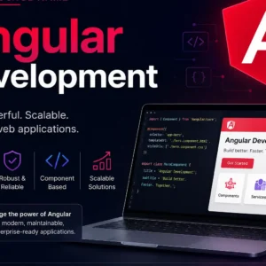 Modern educational image for Angular Development course with front-end framework and dynamic component visuals