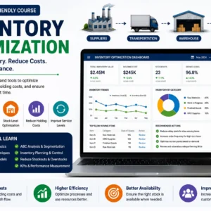 Inventory optimization dashboard showing stock analysis, warehouse operations, and inventory performance metrics.