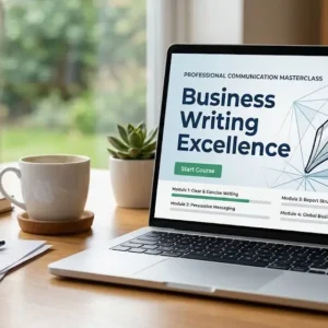 High-quality educational course image featuring Business Writing Excellence with modern visuals