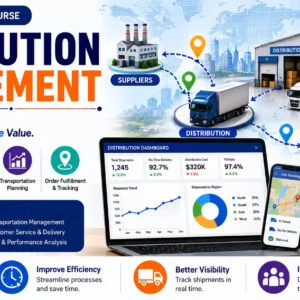 Distribution management dashboard showing warehouses, transportation, and delivery network operations
