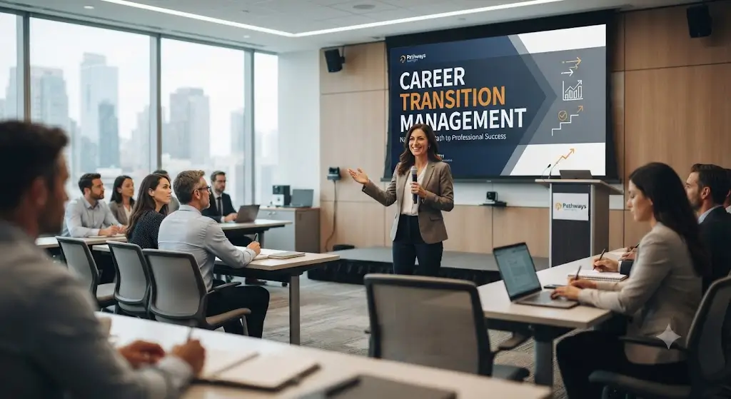 High-quality educational course image featuring Career Transition Management with modern visuals