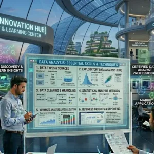 Professional e-learning image showing Data Analysis concepts and tools