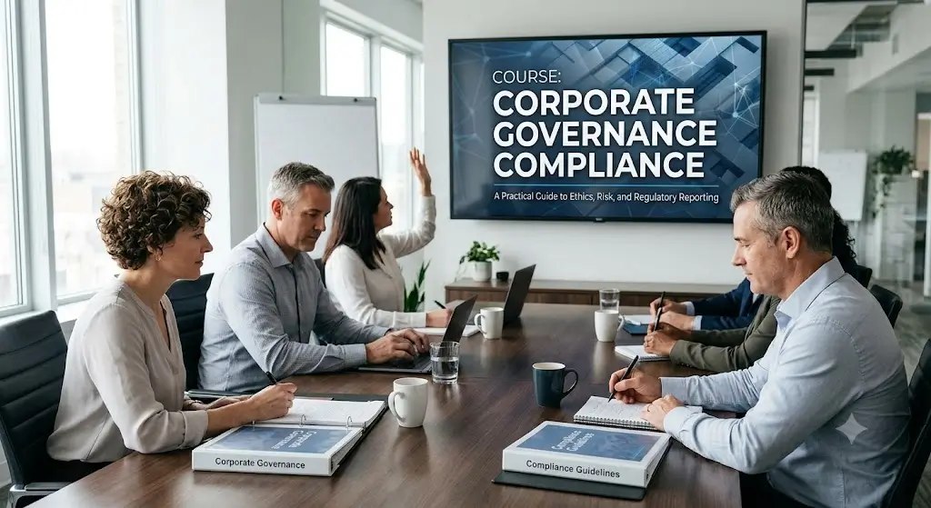 High-quality educational course image featuring Corporate Governance Compliance with modern visuals