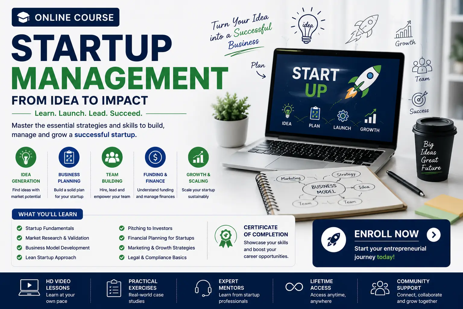Startup Management Course for entrepreneurs learning business planning and growth strategies