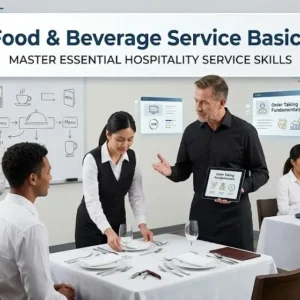 Food & Beverage Service Basics course banner showing restaurant service, dining setup, and hospitality visuals. Food & Beverage Service Basics course banner showing restaurant service, dining setup, and hospitality visuals. Food & Beverage Service Basics course banner showing restaurant service, dining setup, and hospitality visuals.