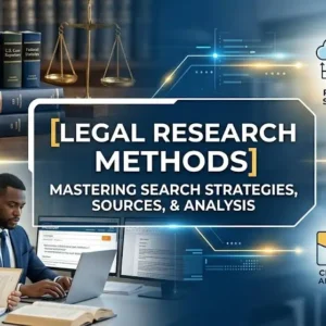 Legal Research Methods course banner showing law books, magnifying glass, and digital research visuals.