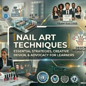 Nail Art Techniques course banner showing nail polish, brushes, and creative nail designs.