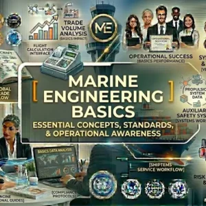 Marine Engineering Basics course banner showing ship engine, propeller, and technical diagrams