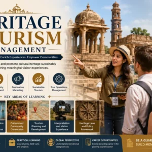Heritage Tourism Management course banner showing cultural landmarks and tourism visuals