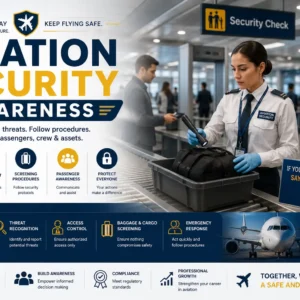 Aviation Security Awareness course banner showing airport security, screening, and aviation visuals