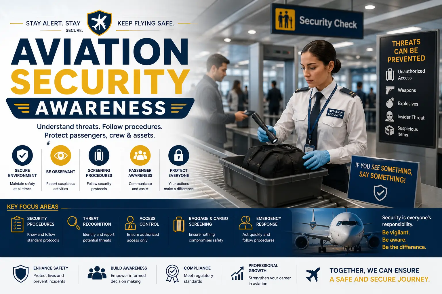Aviation Security Awareness course banner showing airport security, screening, and aviation visuals