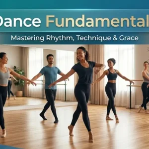 Dance Fundamentals course banner showing dance moves, studio, and training visuals
