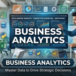 Business Analytics course banner showing data charts, graphs, and analytics visuals