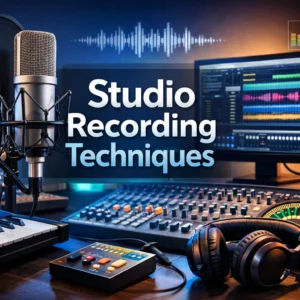 Professional Studio Recording Techniques course image with modern e-learning visuals