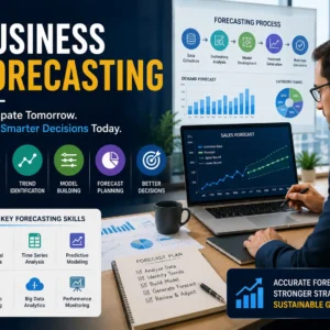 Professional Business Forecasting course image with charts, analytics, and predictive models