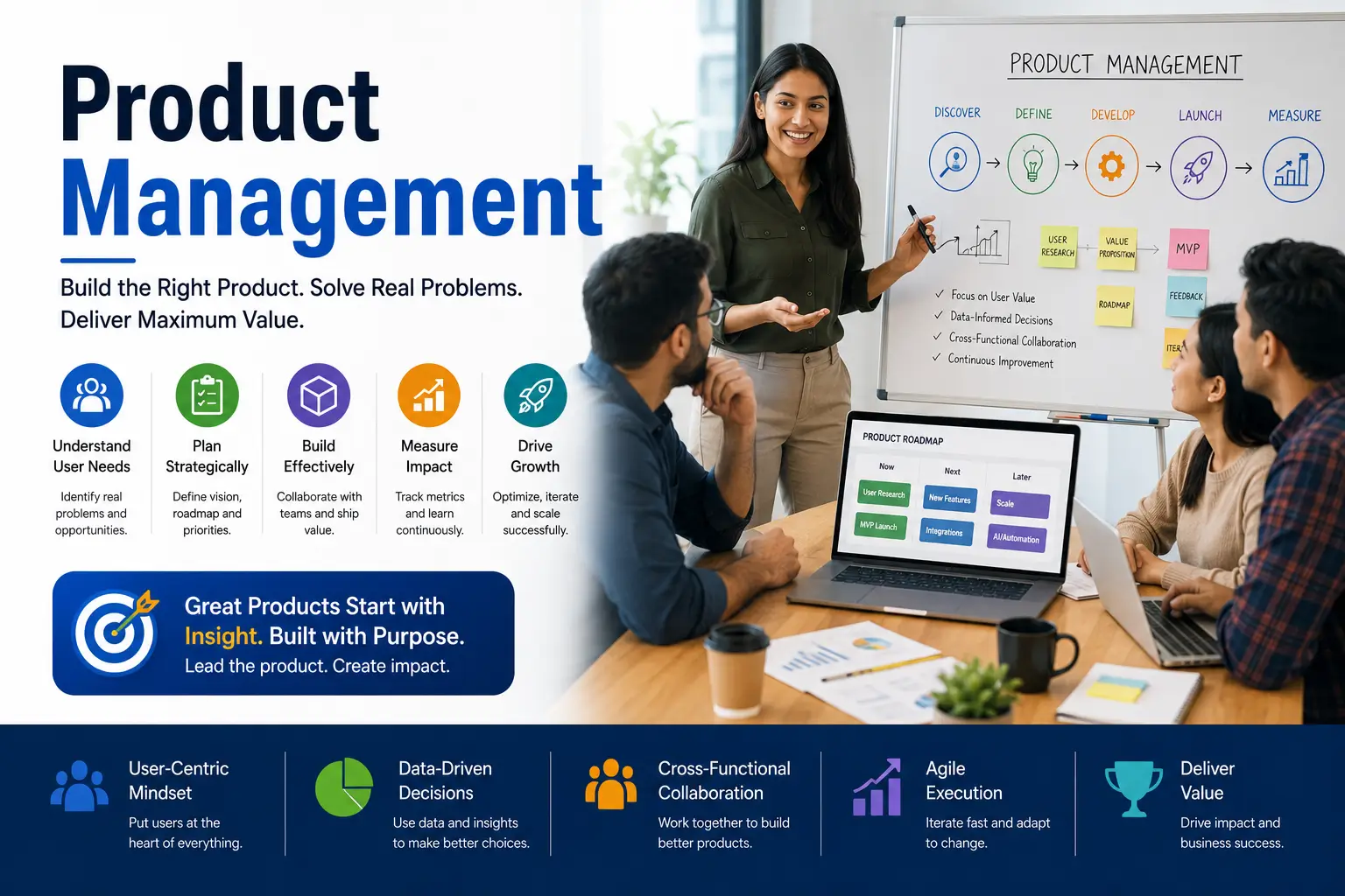 Professional Product Management course image with strategy, innovation, and business visuals