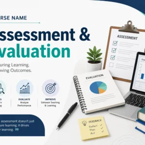 Assessment & Evaluation course image with testing and grading visuals