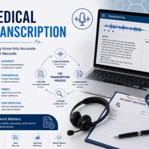 Medical Transcription course image with healthcare and typing visuals