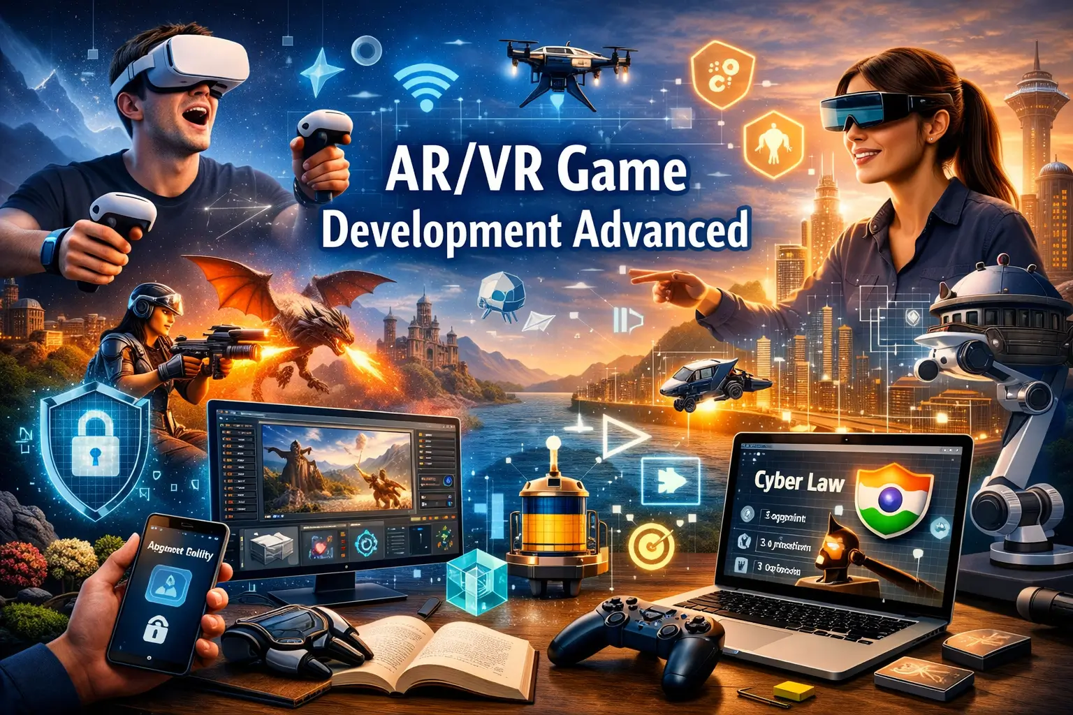 AR/VR Game Development Advanced course image with immersive gaming and 3D technology visuals