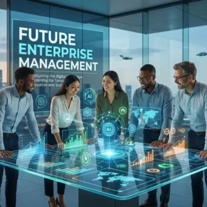 Modern educational image for Future Enterprise Management course with futuristic business visuals