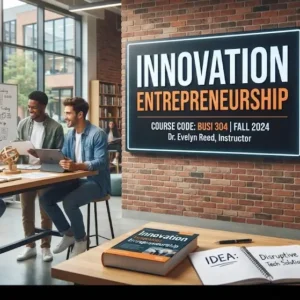 Modern educational image for Innovation Entrepreneurship course with creativity and venture growth visuals
