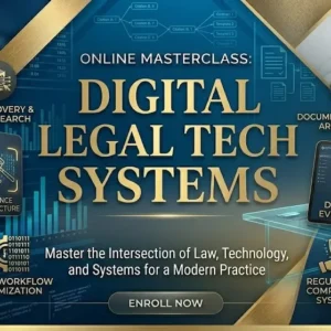 High-quality educational course image for Digital Legal Tech Systems with law and technology visuals.