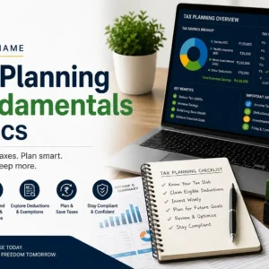 High-quality educational course image showing Tax Planning Fundamentals Basics with tax and finance visuals.