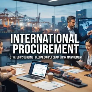 Modern educational image for International Procurement course with global sourcing and supplier management visuals