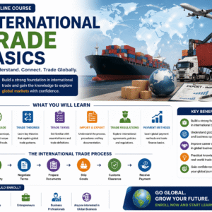 Student learning international trade, export-import processes, and global business operations