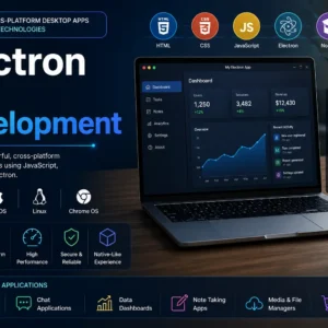 Modern educational image for Electron App Development course with cross-platform desktop app visuals