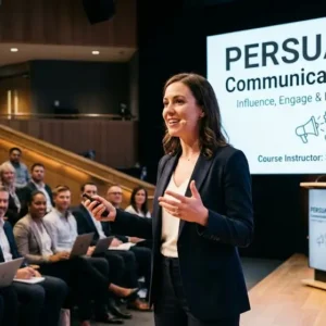 High-quality educational course image featuring Persuasive Communication Skills with modern visuals