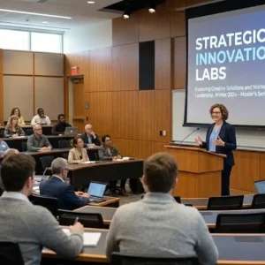 Modern educational image for Strategic Innovation Labs course with creativity and innovation lab visuals