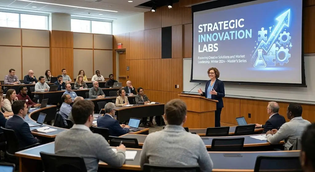 Modern educational image for Strategic Innovation Labs course with creativity and innovation lab visuals